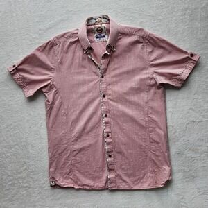Jermyn & Bond Button Down Shirt‎ Mens Large Pink Modern Fit Short Sleeve Drinks